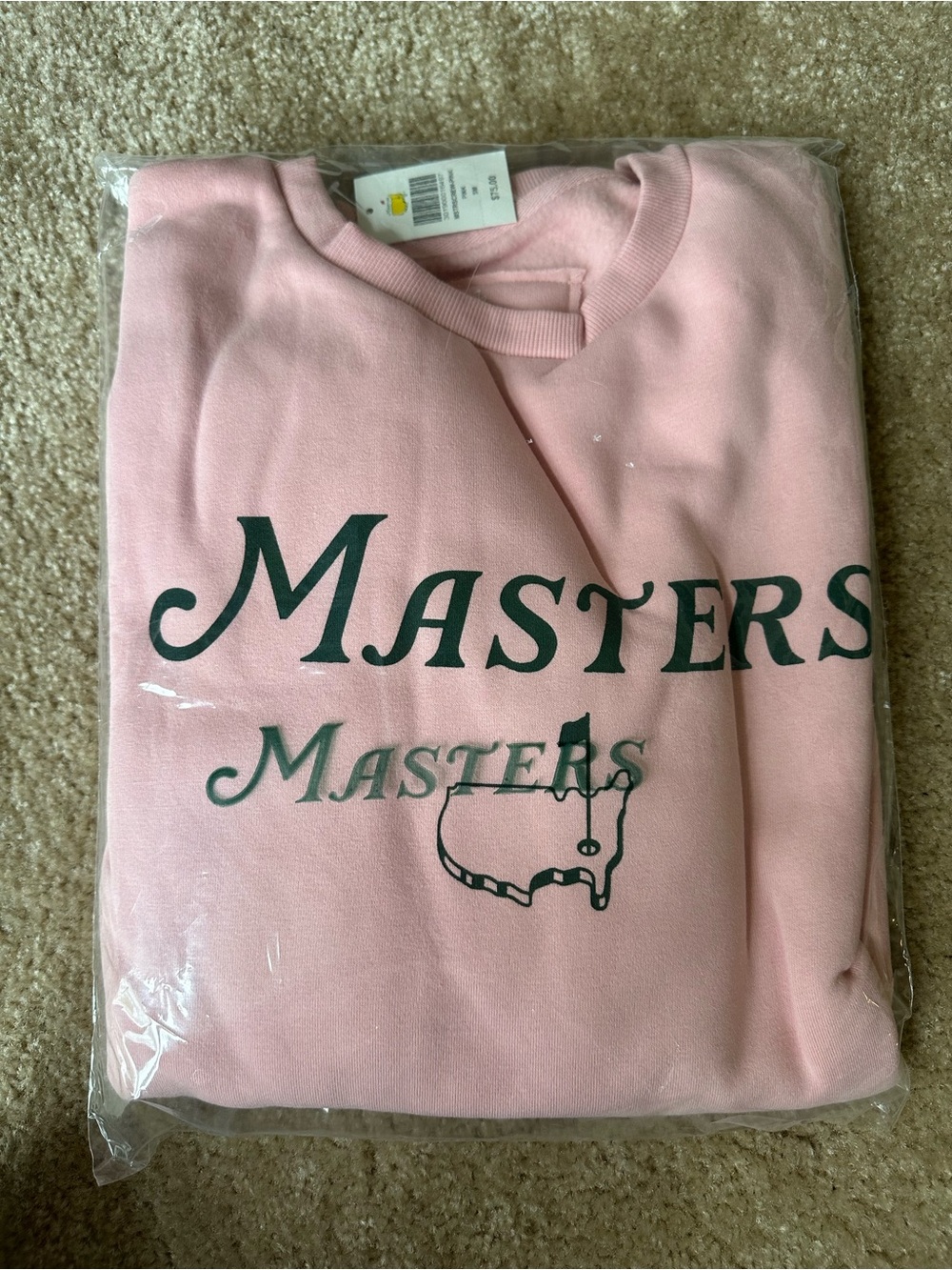 Masters womens small Pink Crewneck Sweatshirt with Dark Green Logo